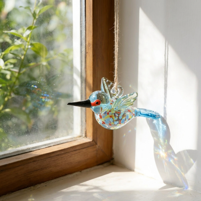 ๐๏ธHand Blown Glass Bird Ornament โ Colorful Glass Bird Suncatcher
