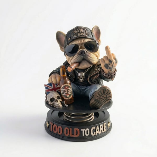 "Too Old To Care" Hardcore Frenchie Dashboard Bobblehead๐ - Rebellious Middle Finger Bulldog Car Decor