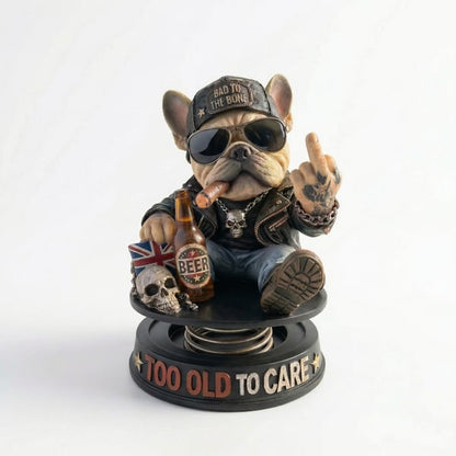 "Too Old To Care" Hardcore Frenchie Dashboard Bobblehead😎 - Rebellious Middle Finger Bulldog Car Decor