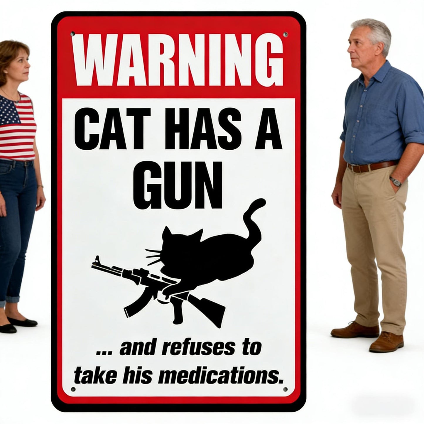 🔥Last Day 50% OFF - Funny "Cat & Dog Has a Gun & Won't Take Meds" Aluminum Sign