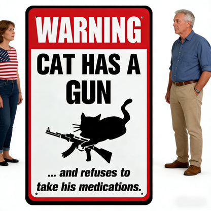 🔥Last Day 50% OFF - Funny "Cat & Dog Has a Gun & Won't Take Meds" Aluminum Sign