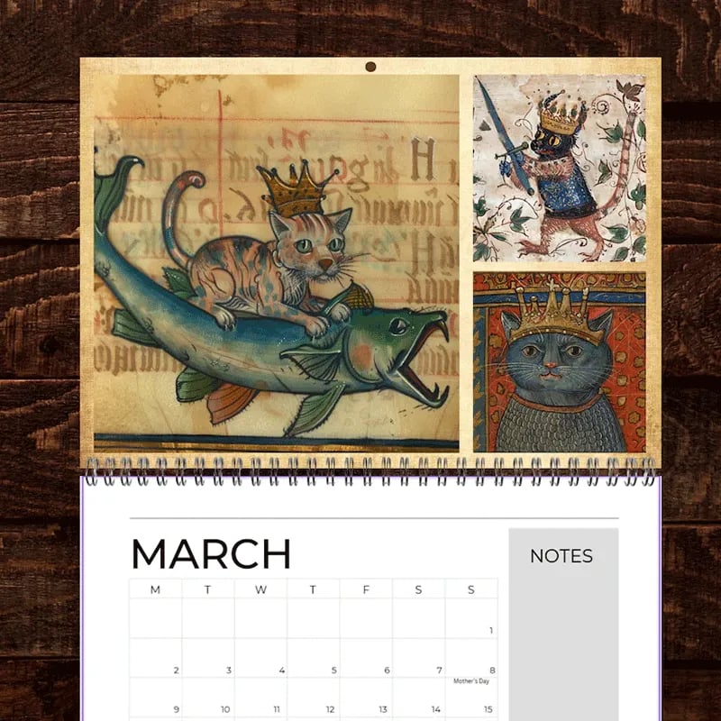 🔥Last Day 49% OFF - 🐱🗓️Medieval Cats with Crowns Calendar 2026