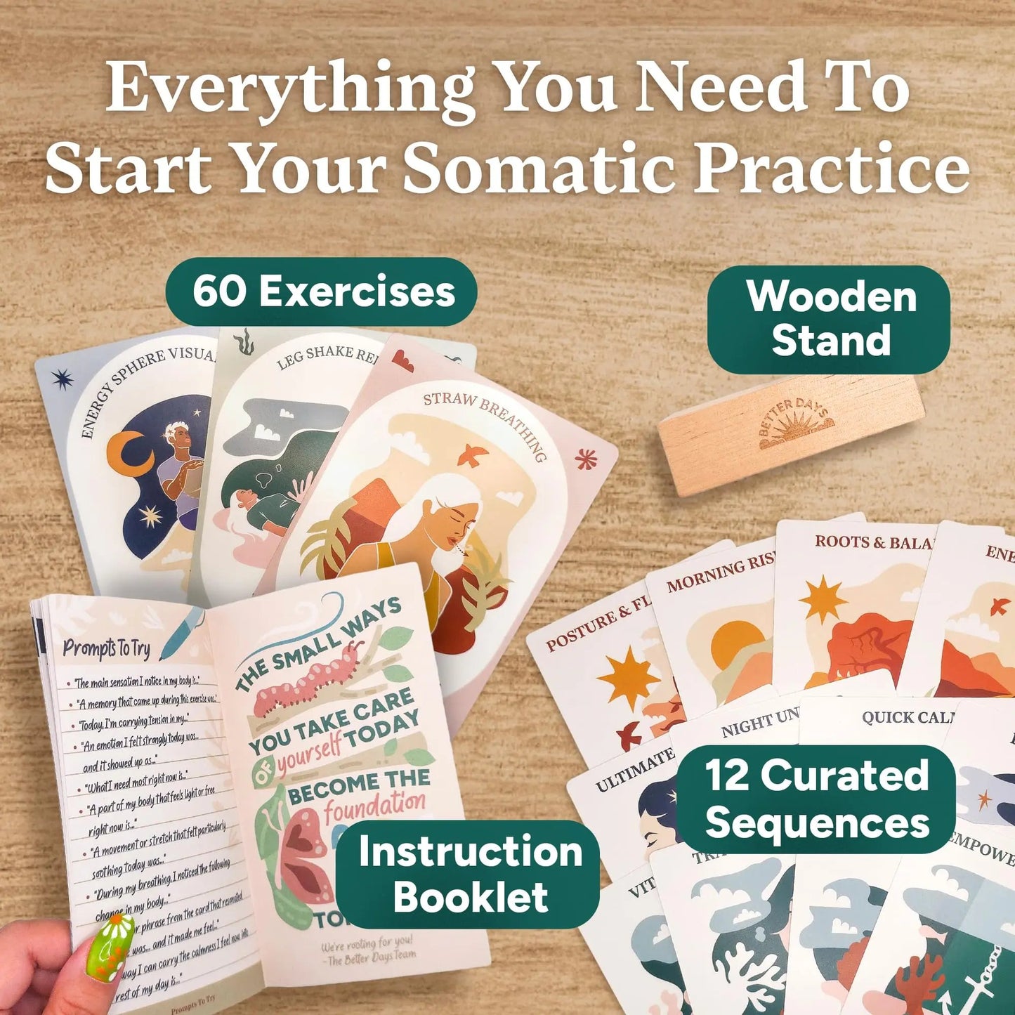 🧠🌿60 Somatic Therapy Exercise Cards-Your Nervous System Reset for Daily Calm 🥳📖 Step-by-Step Guidance - Beginner Friendly