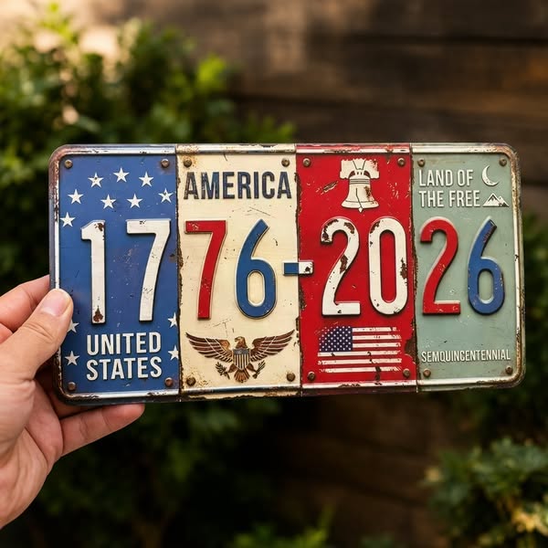 USA 250th Anniversary Block Sign | Rustic License Plate Art 1776-2026 Semiquincentennial Decor