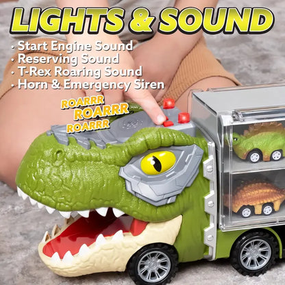 Dinosaur Transport Carrier Truck with 12 Mini Pull-Back Cars – 13-in-1 Garbage Truck Toy Set