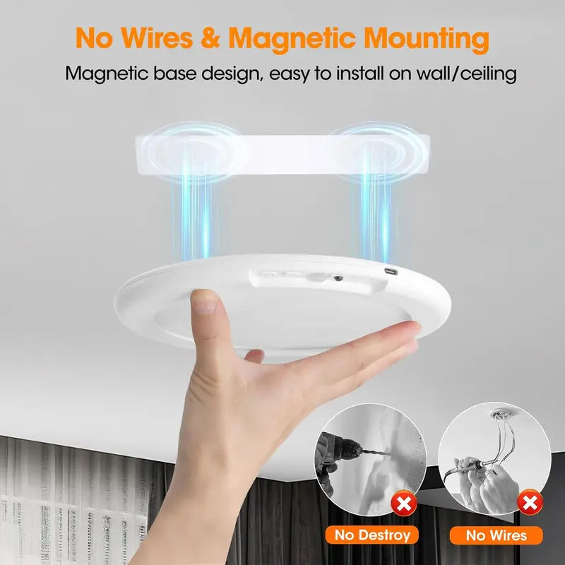 Rechargeable Ceiling Light with Motion Sensor,Rechargeable Ceiling Light with Remote Control -Battery Powered Magnetic Wireless Ceiling Light for Stairs, Shower, Closet,Throw, Patio, Hallway,Porch, etc.