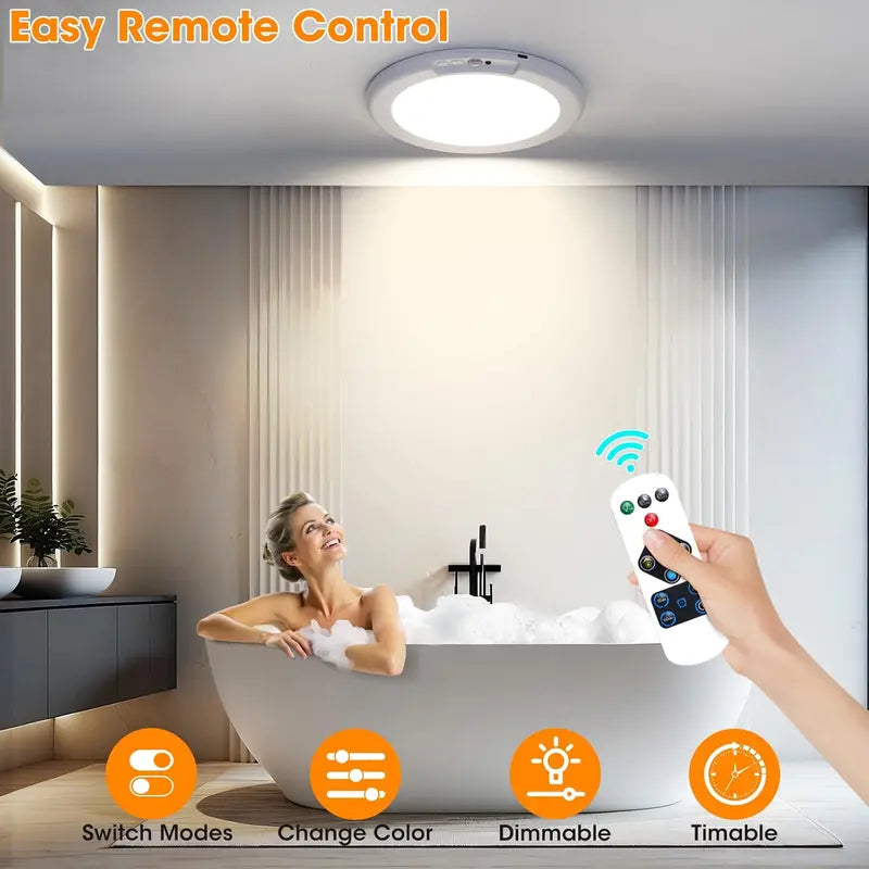 Rechargeable Ceiling Light with Motion Sensor,Rechargeable Ceiling Light with Remote Control -Battery Powered Magnetic Wireless Ceiling Light for Stairs, Shower, Closet,Throw, Patio, Hallway,Porch, etc.
