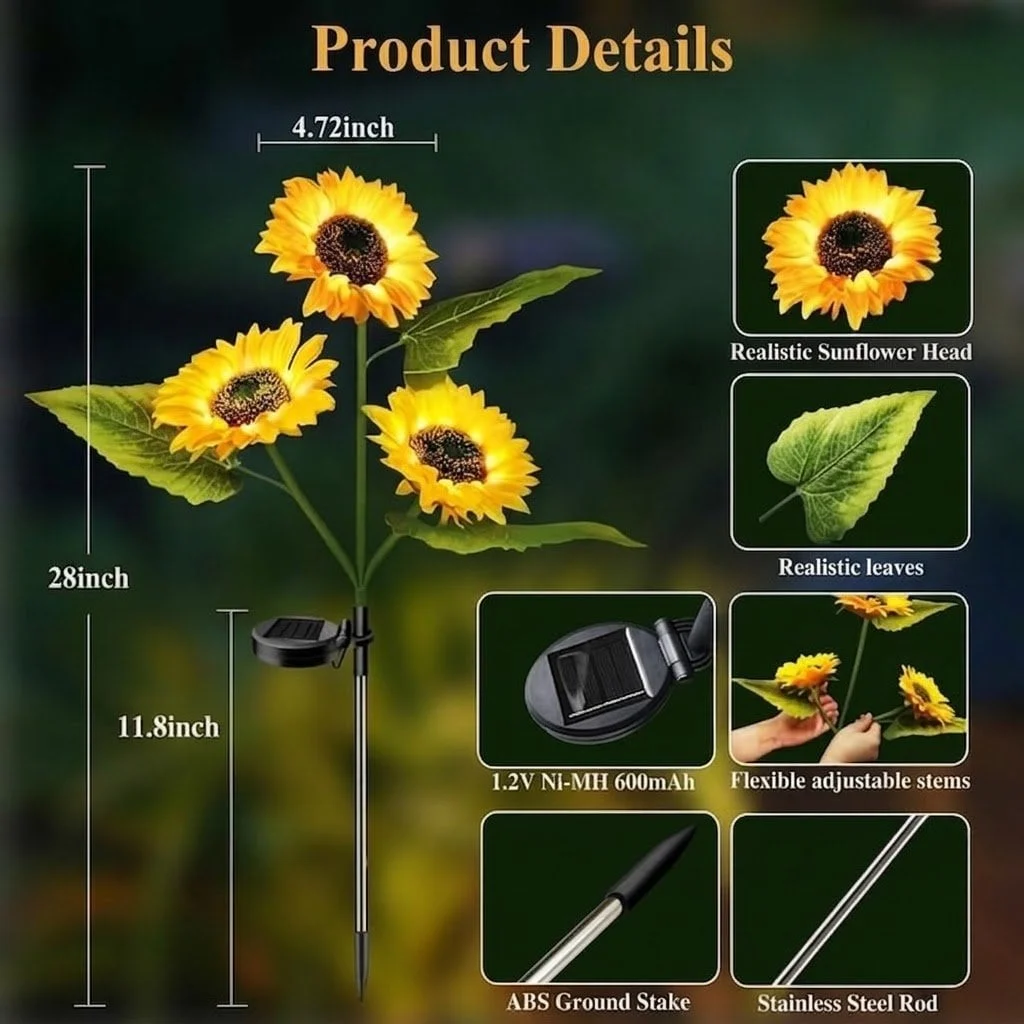 🌻Mother's Day Sale 49% OFF- 🌞2026 Upgraded Solar Sunflowers | Realistic Nighttime Glow