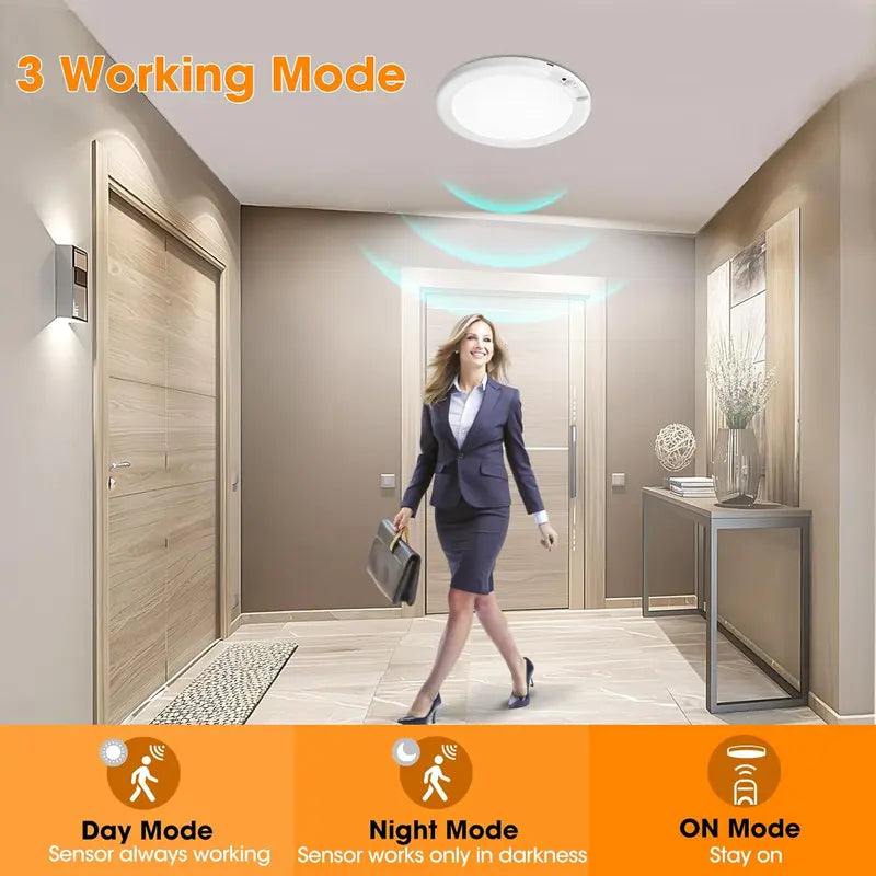 Rechargeable Ceiling Light with Motion Sensor,Rechargeable Ceiling Light with Remote Control -Battery Powered Magnetic Wireless Ceiling Light for Stairs, Shower, Closet,Throw, Patio, Hallway,Porch, etc.
