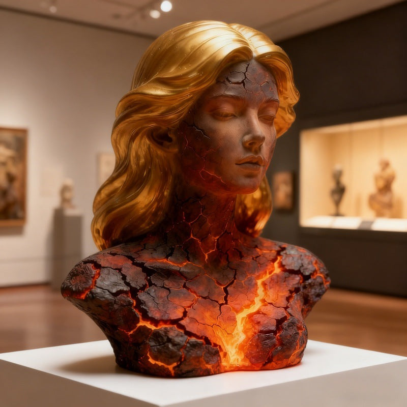 Blazing Maiden Figurine – Lava Crack Ember Girl Bust Decor