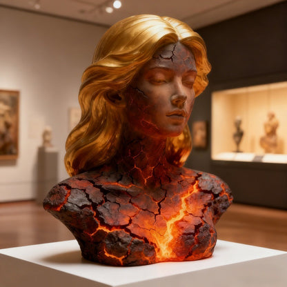 Blazing Maiden Figurine – Lava Crack Ember Girl Bust Decor