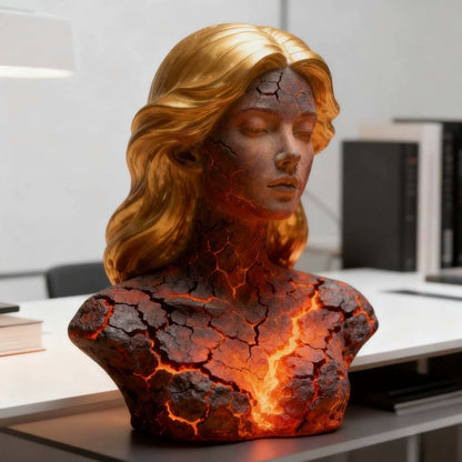 Blazing Maiden Figurine – Lava Crack Ember Girl Bust Decor