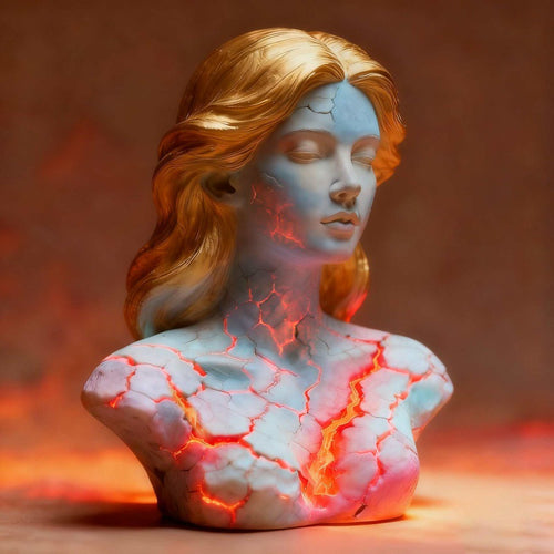 Blazing Maiden Figurine – Lava Crack Ember Girl Bust Decor