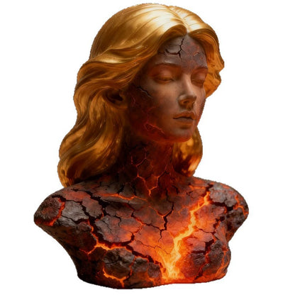 Blazing Maiden Figurine – Lava Crack Ember Girl Bust Decor