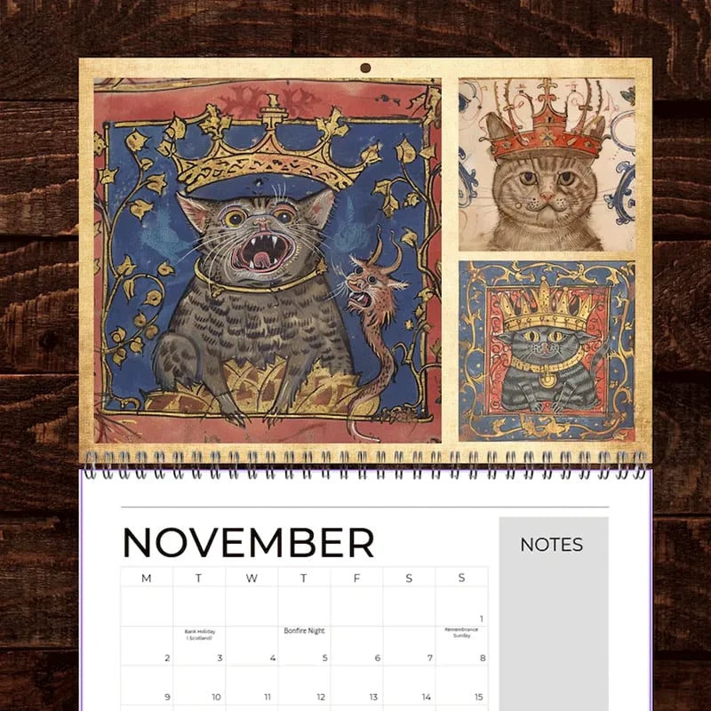 🔥Last Day 49% OFF - 🐱🗓️Medieval Cats with Crowns Calendar 2026
