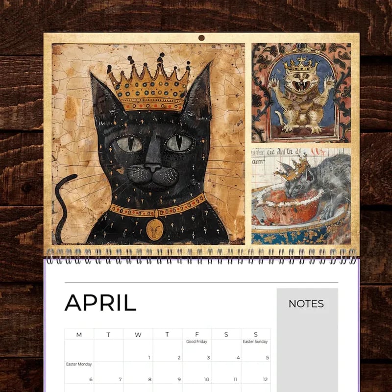 🔥Last Day 49% OFF - 🐱🗓️Medieval Cats with Crowns Calendar 2026