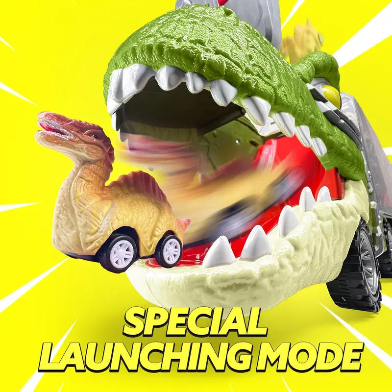 Dinosaur Transport Carrier Truck with 12 Mini Pull-Back Cars – 13-in-1 Garbage Truck Toy Set