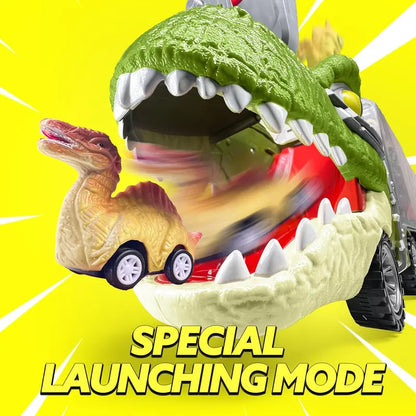 Dinosaur Transport Carrier Truck with 12 Mini Pull-Back Cars – 13-in-1 Garbage Truck Toy Set