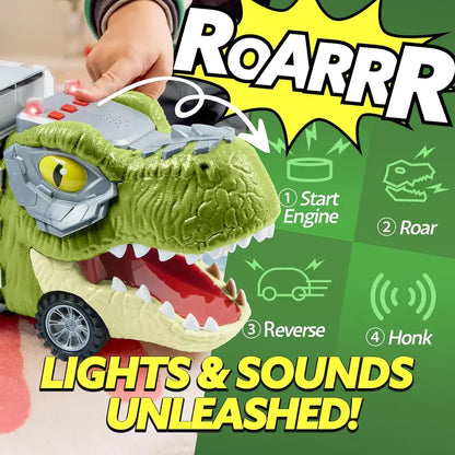 Dinosaur Transport Carrier Truck with 12 Mini Pull-Back Cars – 13-in-1 Garbage Truck Toy Set