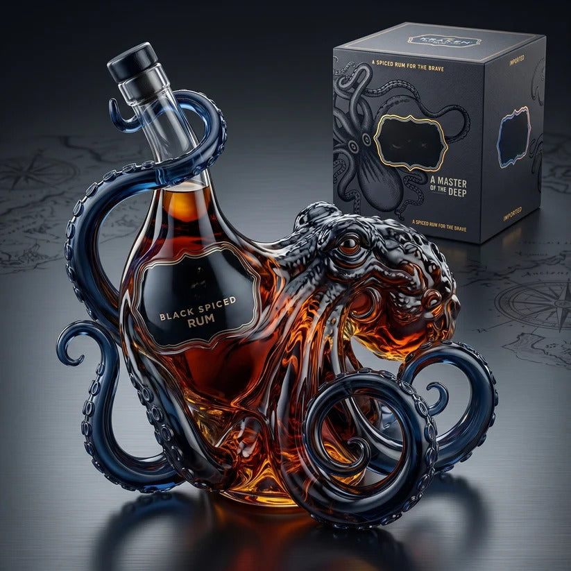 🔥 53% OFF 3D 🐙 Octopus Shaped Collectible Bottle – Black Rum Style Display Bottle