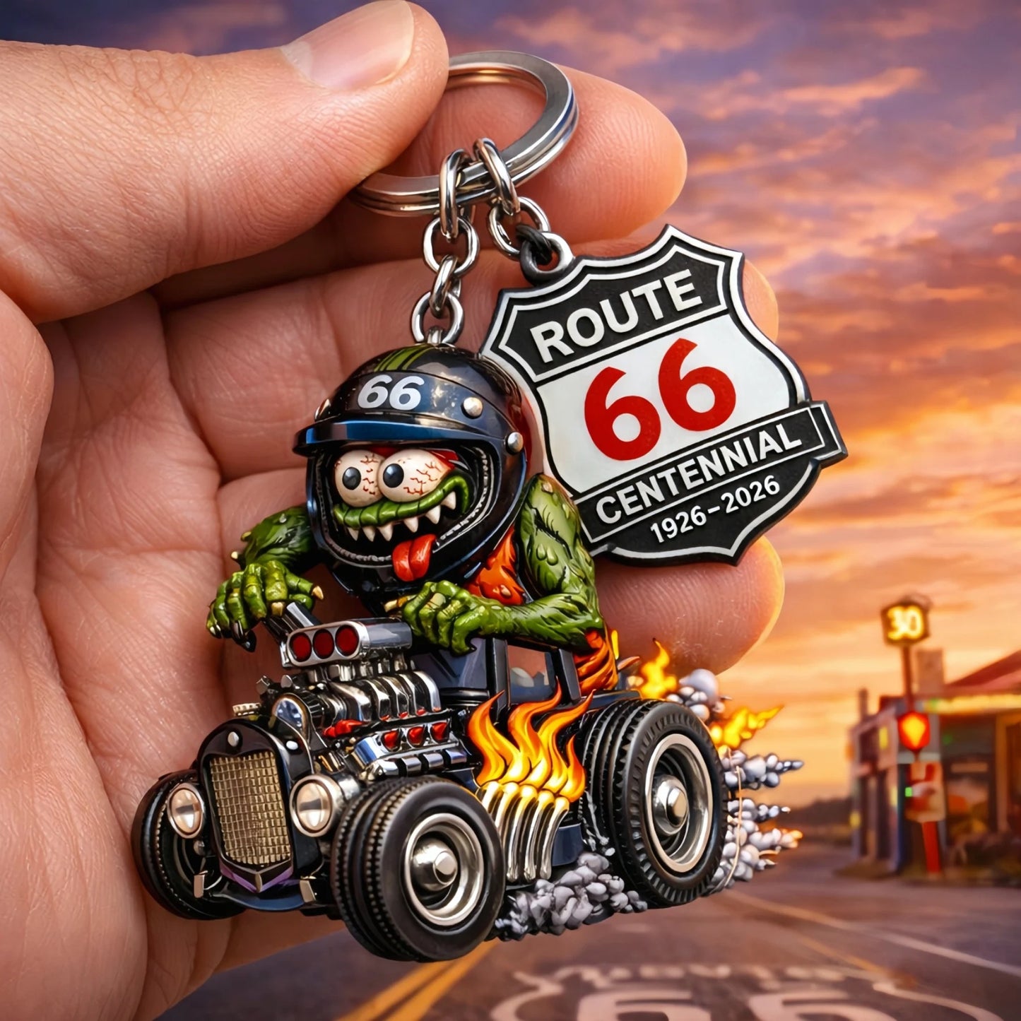 🔥FLASH SALE: 60% OFF!🎁Route 66 Centennial Edition Rat Fink Hot Rod Keychain