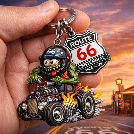🔥FLASH SALE: 60% OFF!🎁Route 66 Centennial Edition Rat Fink Hot Rod Keychain