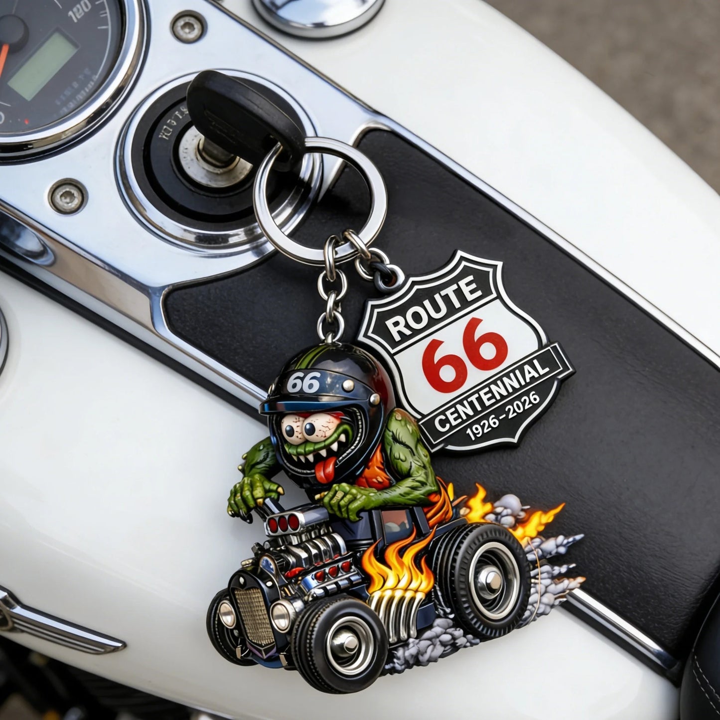 🔥FLASH SALE: 60% OFF!🎁Route 66 Centennial Edition Rat Fink Hot Rod Keychain