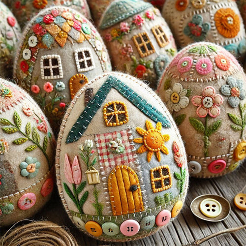 DIY-kit för påskäggshus i patchworkfilt